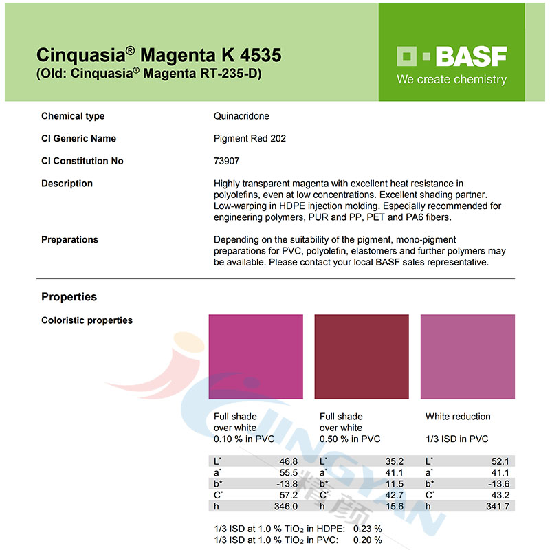 巴斯夫K4535红高透明颜料BASF Cinquasia K4535洋红颜料
