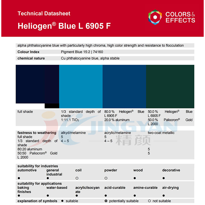 巴斯夫BASF Heliogen Blue L6905F通用钛菁蓝
(颜料蓝15:2)