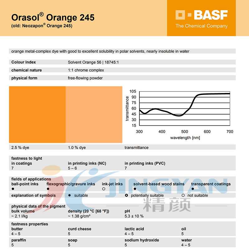 巴斯夫奥丽素245染料橙BASF Orasol 245金属络合染料溶剂橙56