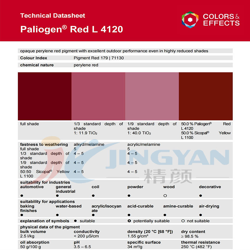 巴斯夫L4120高耐候苝红颜料BASF Paliogen L4120不透明蓝相红色
