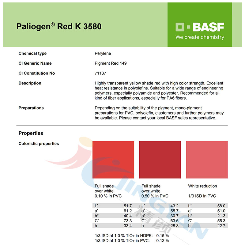 巴斯夫K3580工程塑料尼龙用高性能苝红颜料